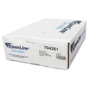 KleenLine Can Liner 38x58 1.5 MIL Black, 60 Gallon Capacity, 5 rolls of 20 liners, 100 Count