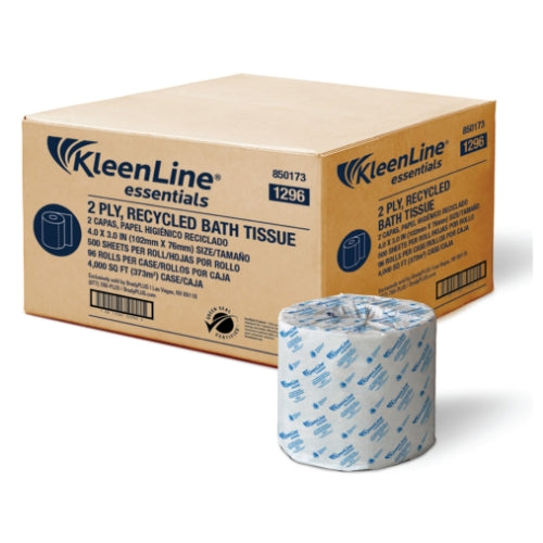 KleenLine Essentials 1296 2-Ply Recycled Bath Tissue Green Seal, 96 Rolls, 500 Sheets Per Roll