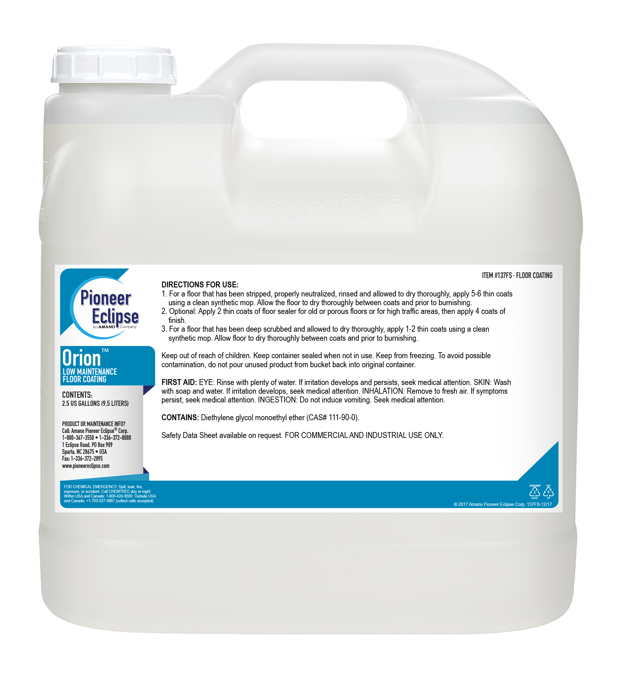 137FS | Pioneer Eclipse Orion™ | Low Maintenance Floor Coating | 2 X 2.5 Gallons