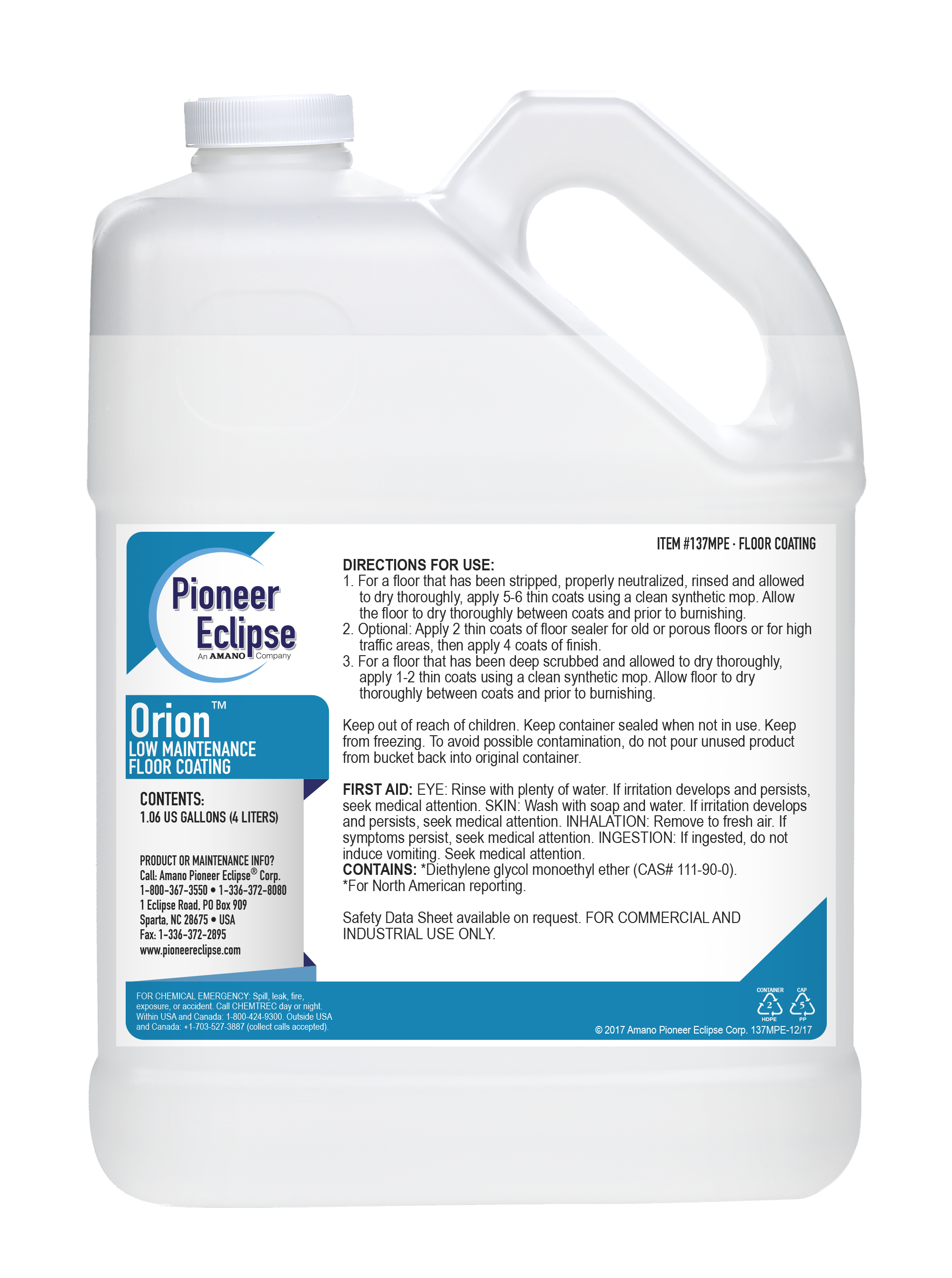137MPE | Pioneer Eclipse Orion™ | Low Maintenance Floor Coating | 4 X 1.06 Gallons