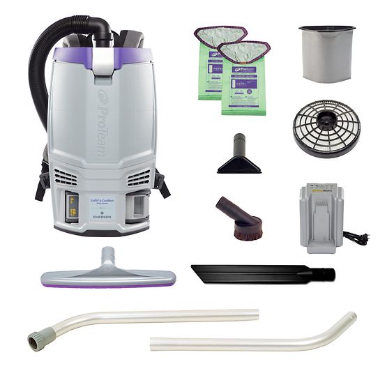 Proteam GoFit 6, Backpack Vacuum, 6 QT, 4A, 51 mins Low 39 mins High, 13.5lbs, Battery, With Tools, HEPA, 2 Year Warranty
