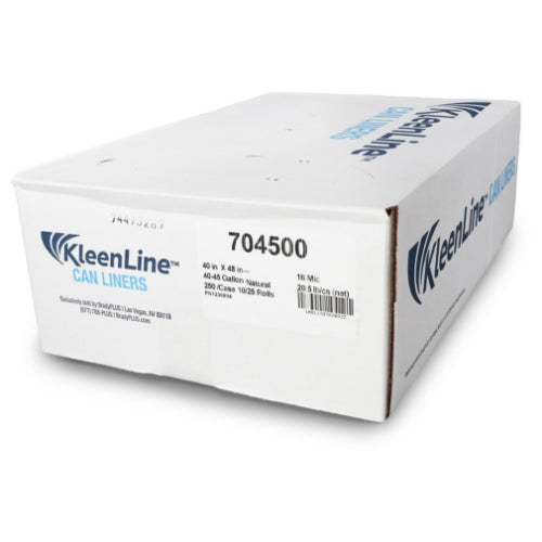 KleenLine Can Liner 40x48 16 MIC Clear, 40-45 Gallon Capacity, 10 rolls of 25 liners, 250 Count