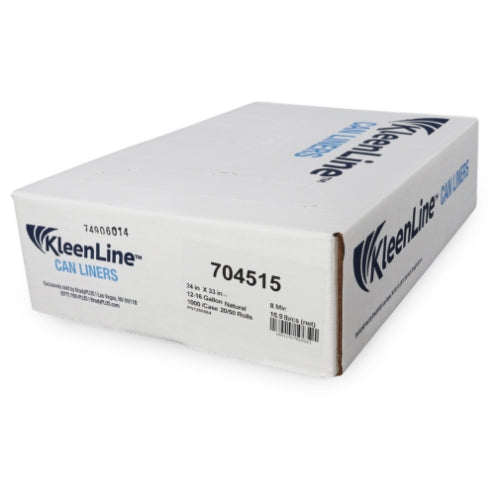 KleenLine Can Liner, 24x33 8 MIC Clear, 12-16 Gallon Capacity, 20 Rolls of 50 Liners, 1000 Count