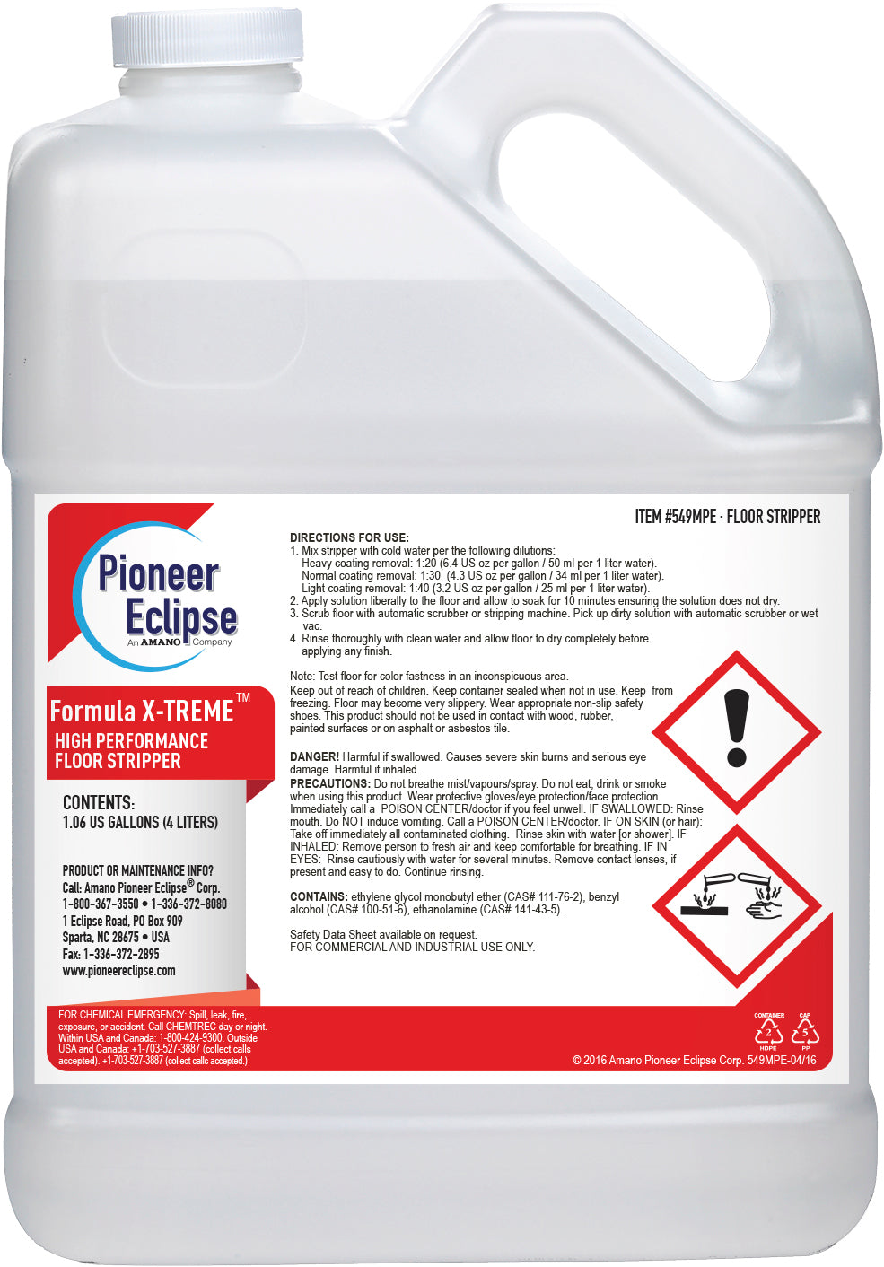 549MP | Pioneer Eclipse Formula X-TREME™ | Floor Stripper | 4 X 1.06 Gallons | Butyl