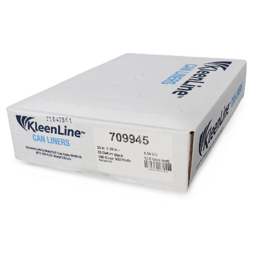 KleenLine Can Liner 33x39 1.5 MIL Black, 33 Gallon Capacity, 5 rolls of 20 liners, 100 Count
