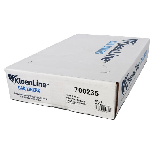 KleenLine Can Liner 40x46 0.95 MIL Black, 40-45 Gallon Capacity, 5 rolls of 25 liners, 125 Count