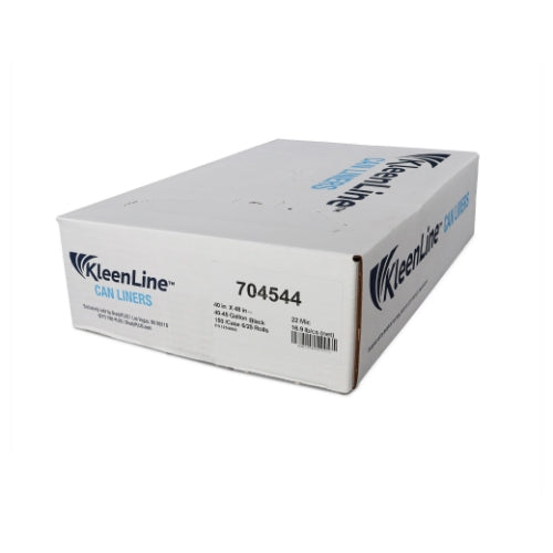 KleenLine Can Liner 40x48 22 MIC Black, 40-45 Gallon Capacity, 6 rolls of 25 liners, 150 Count