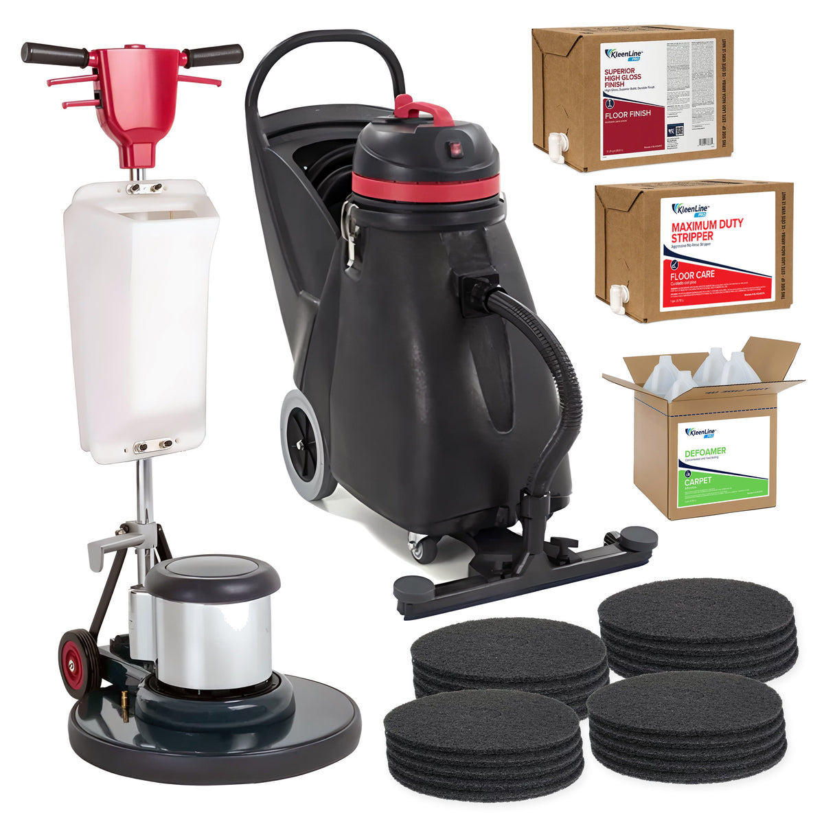 Floor Stripping & Waxing System - 20" Buffer, Vacuum, Pads & Chemicals