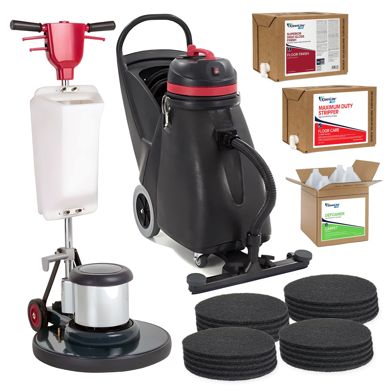 Floor Stripping & Waxing System - 20" Buffer, Vacuum, Pads & Chemicals