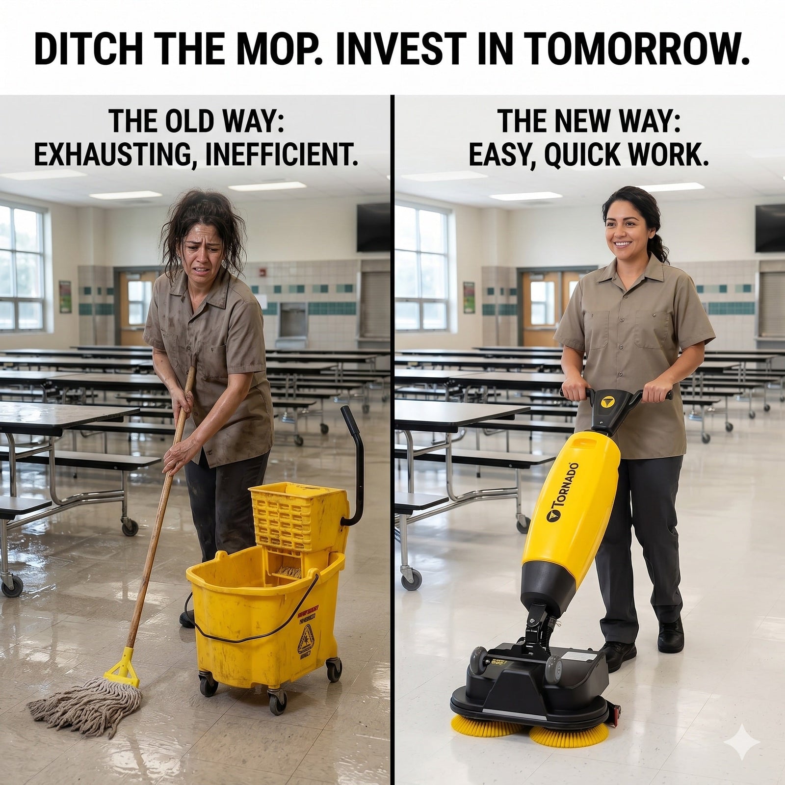 Tornado Mop Microburst, Walk Behind Floor Scrubber, 17.5", 1.3 Gallon, Lithium, Disk, 2 Year Warranty
