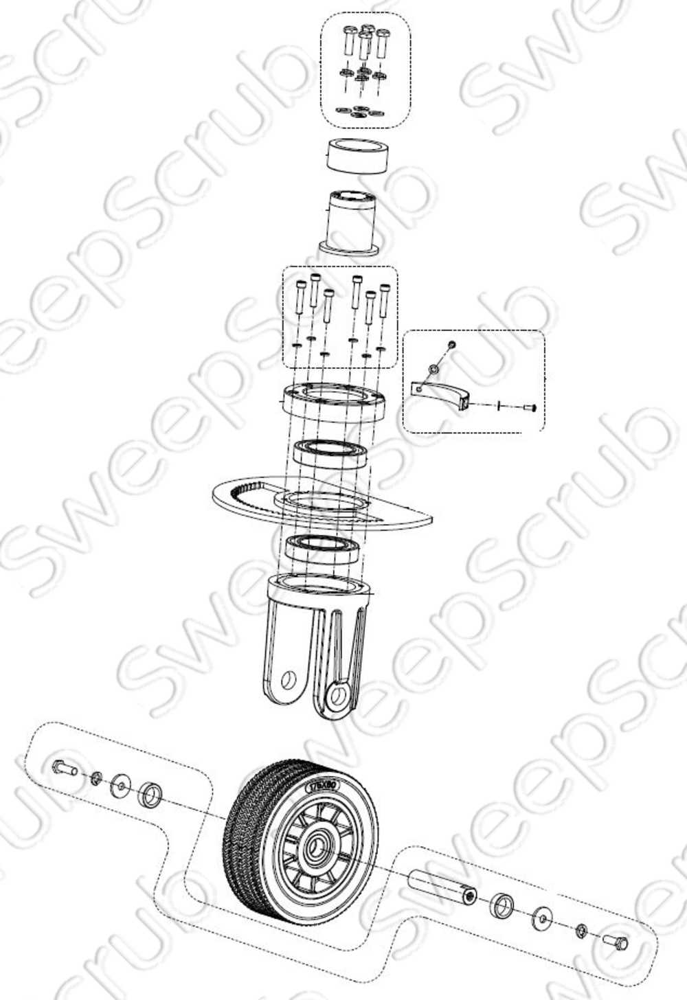 Nilfisk Advance VR23043 Front Wheel Assembly