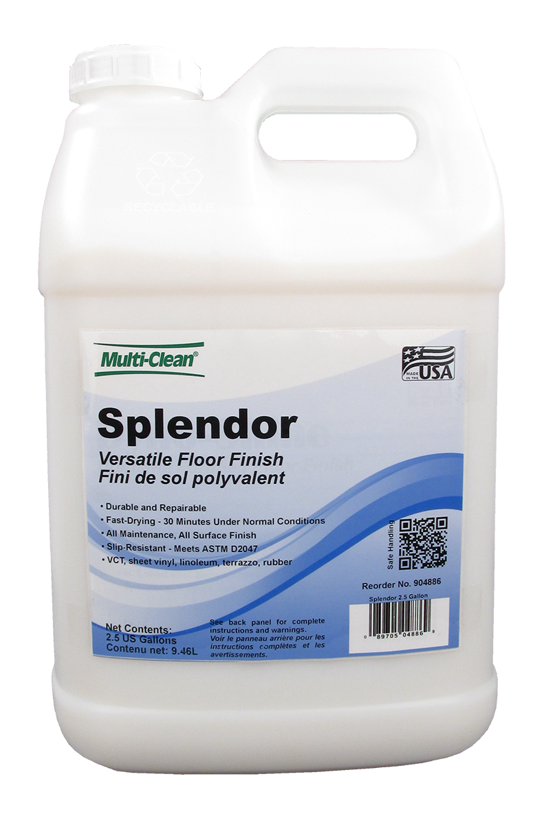 904885, Multi-Clean Splendor, All Purpose Floor Finish, 19% Solids, 24 X 2.5 Gallons