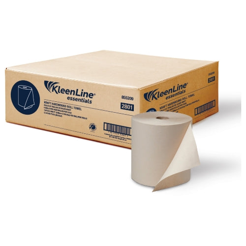KleenLine Essentials Kraft Universal Roll Towel Green Seal, 6 Rolls Per Case, 800ft Per Roll