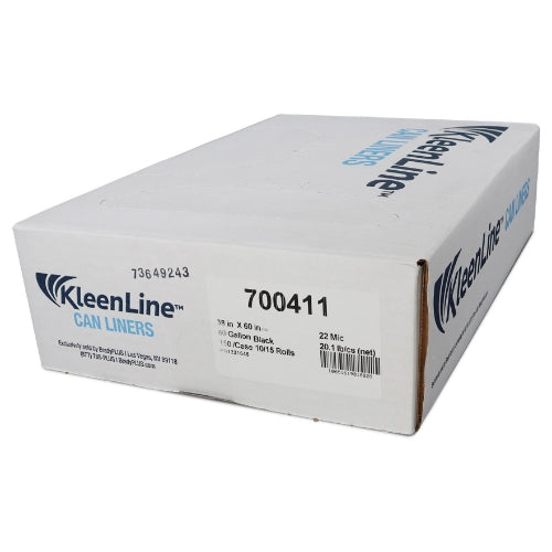 KleenLine Can Liner 38x60 22 MIC Black, 60 Gallon Capacity, 10 rolls of 15 liners, 150 Count