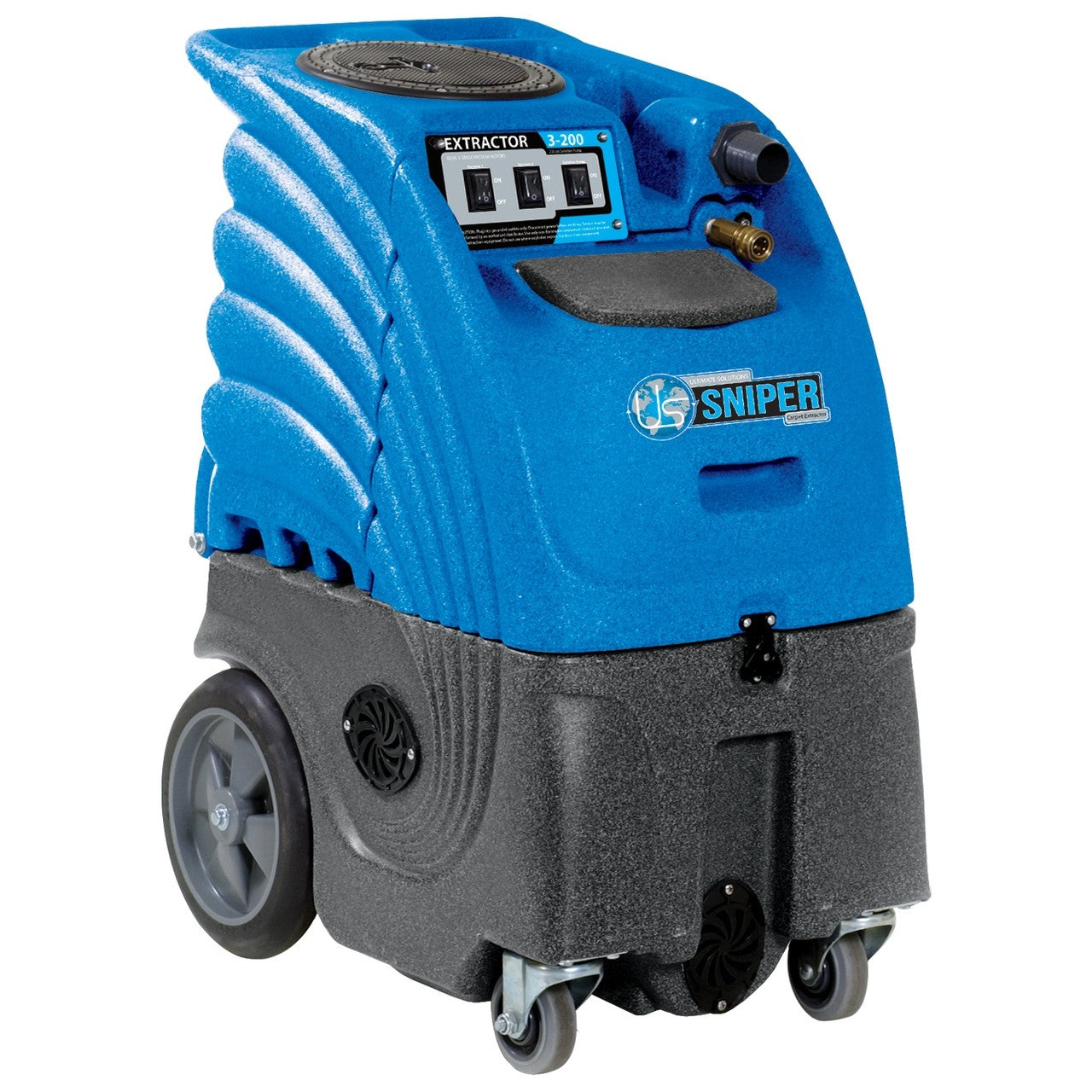 80-2500-H-DC, Carpet Extractor, Sandia Sniper, 12 Gallon, 0-500 PSI, Hot Water, Dual 2 Stage Vac Motors, DC Motor, 1 Year Pump 2 Year Motor Warranty