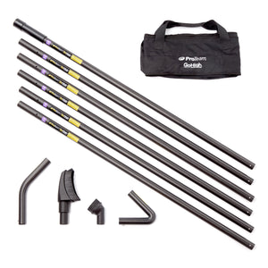 ProTeam GoHigh Max 107852 kit: 6 carbon fiber poles, 45 and 135-degree bends, pipe tool, round brush, and bag