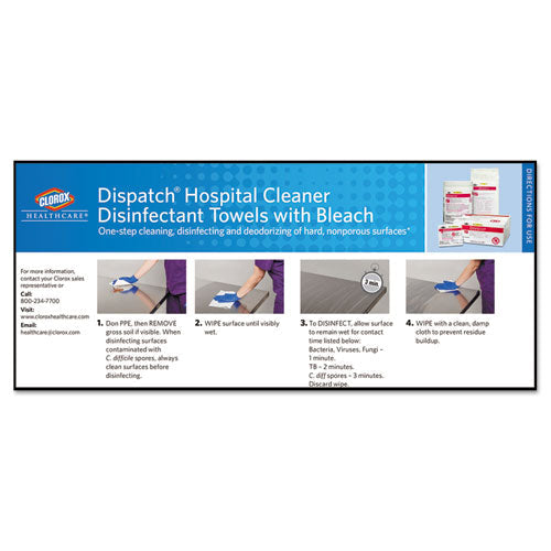Dispatch Cleaner Disinfectant Towels With Bleach, 1-ply, 9 X 10, Unscented, White, 60/pack, 12 Packs/carton