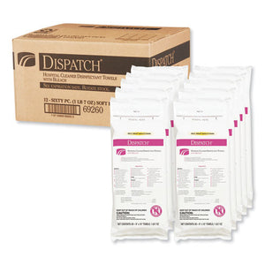 Dispatch Cleaner Disinfectant Towels With Bleach, 1-ply, 9 X 10, Unscented, White, 60/pack, 12 Packs/carton