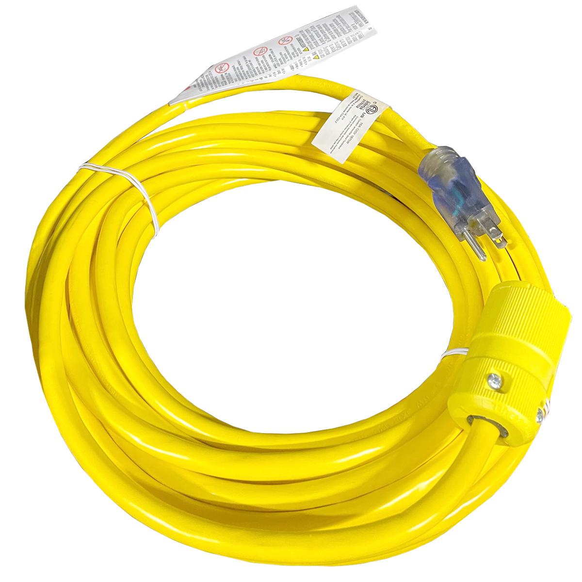 50Ft., 12/3 Sjtw, 300 Volt Extension Cord, Yellow, Female Twist-Lock Included