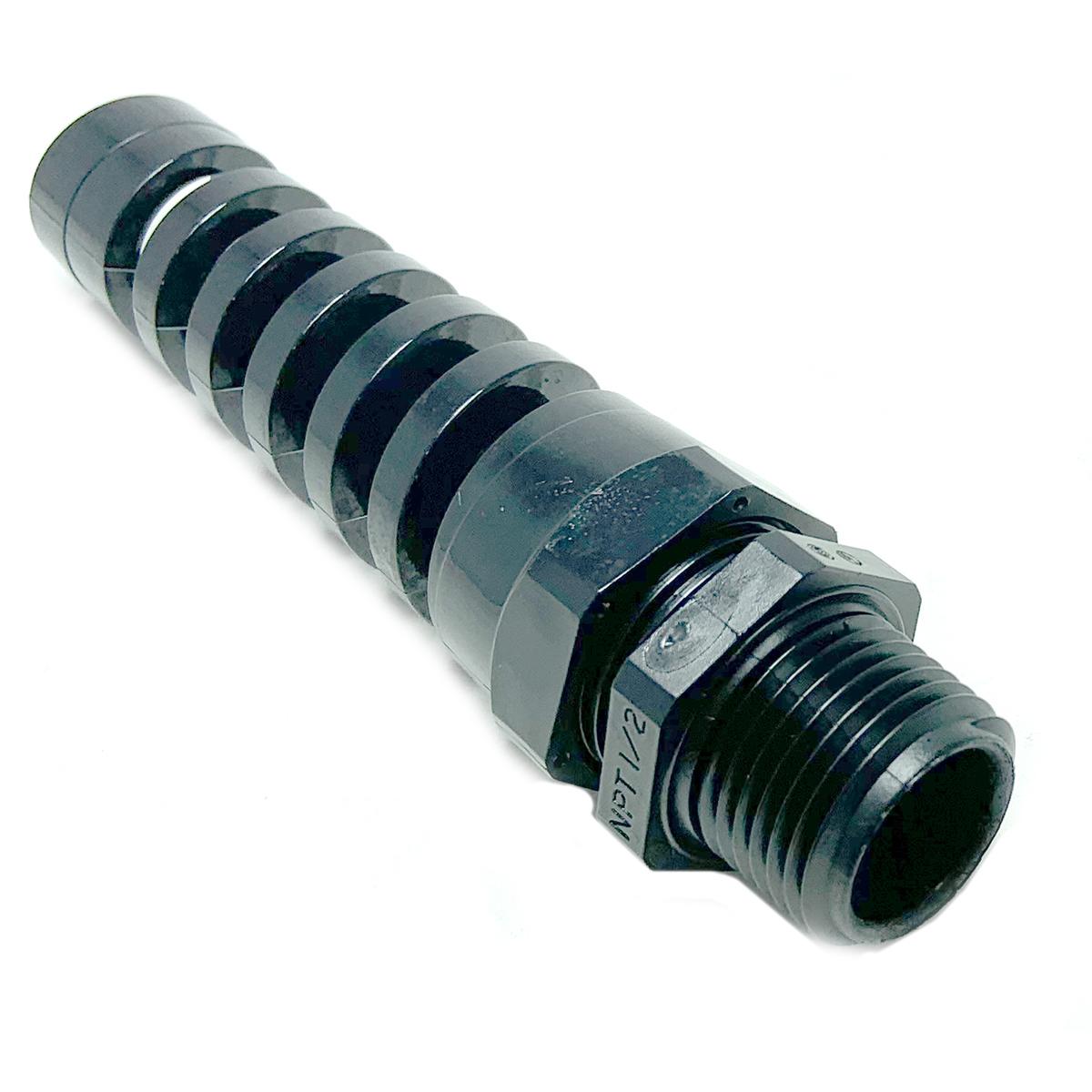 Strain Relief Black Flex, 1/2In. Npt With Nylon Locknut