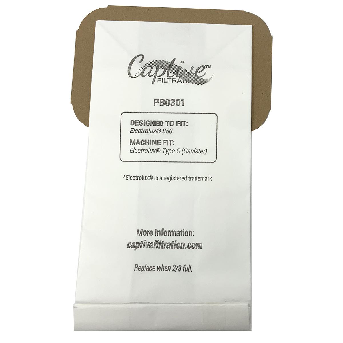 Captive Filtration Vacuum Bags Fits Electrolux Type C With Micro Filter (3 Pack)