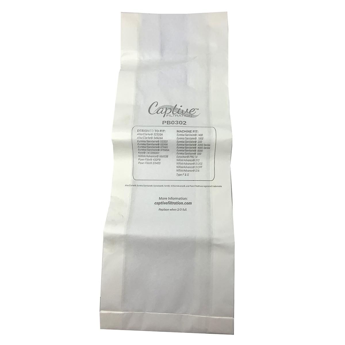 Captive Filtration Vacuum Bags Fits Type F & G