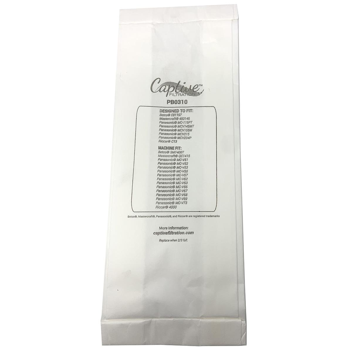 Captive Filtration Vacuum Bag Fits Mastercraft Qc 1415 Plus Upright (3 Pack)