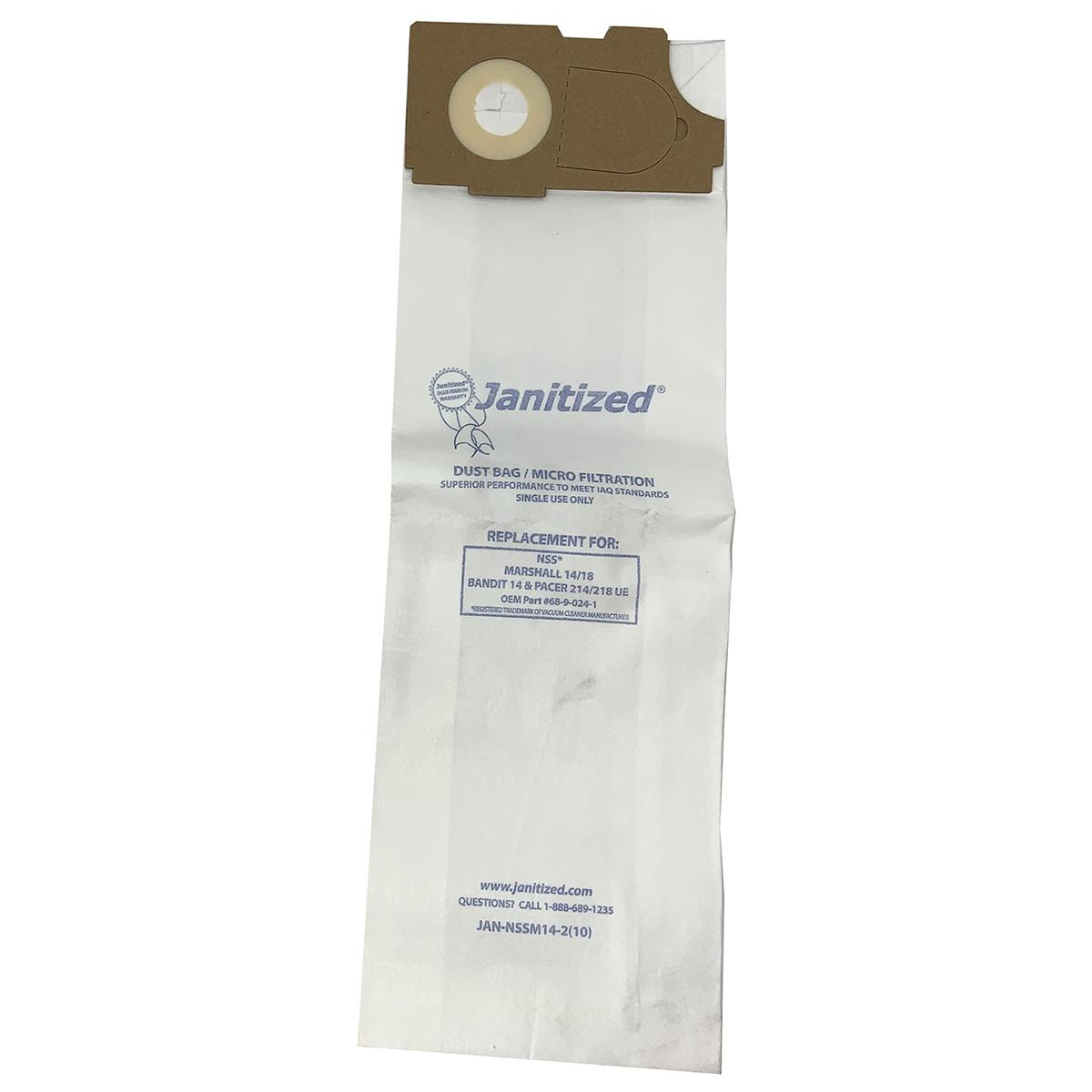 Replacement Vacuum Bags Fits Marshal 14/18, Bandit 14, Pacer 214/218 Ue (10 Pack)