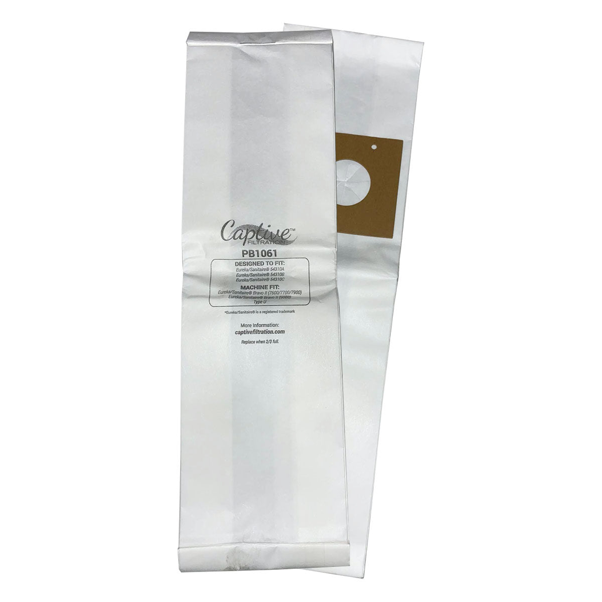 Captive Filtration Vacuum Bags Fits Eureka/Sanitaire Type U (3 Pack)