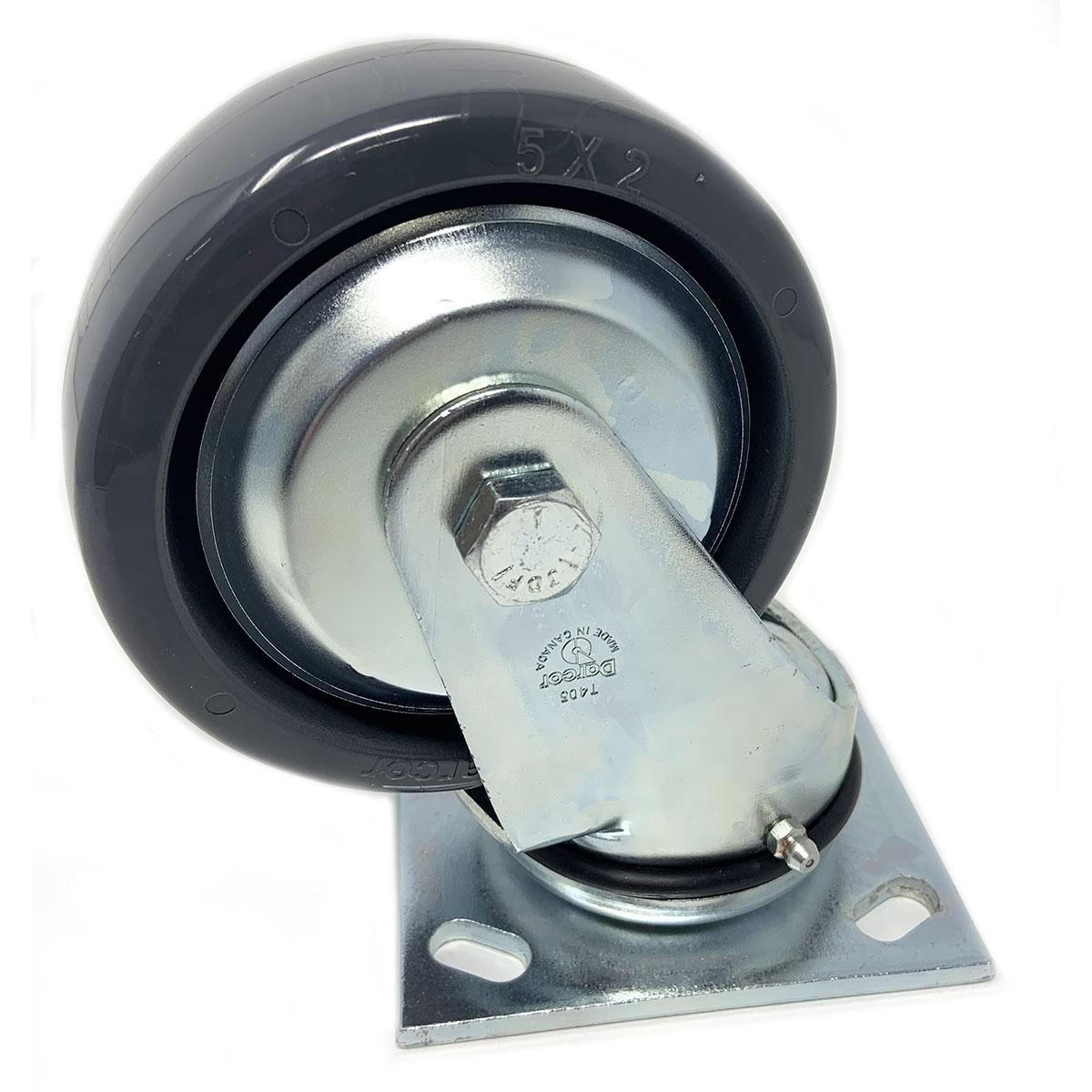 Premium Swivel Caster Assembly 5In X 2In Gray Poly On Alum, Includes Seals & Thread Guard