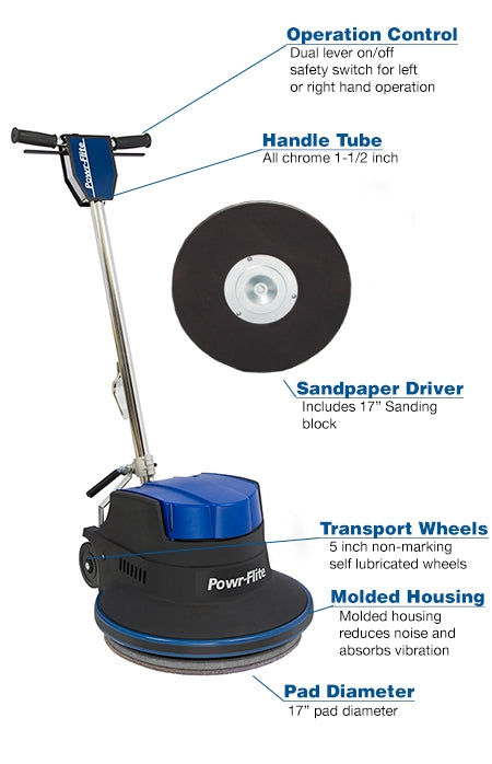 Powr-Flite Millennium Floor Machine With Sandpaper Driver 17" 1.5 HP | NM171SD