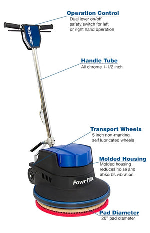 Powr-Flite Millennium Edition, Floor Machine, Low Speed, 20", 110lbs, 175 RPMs, 1.5HP, 50' Cord